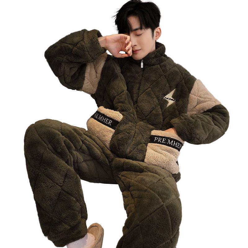 Men's Three-Layer Thickened Cotton Winter Pajamas - Warm, Simple, Luxury, and Suitable for Indoors and Outdoors.