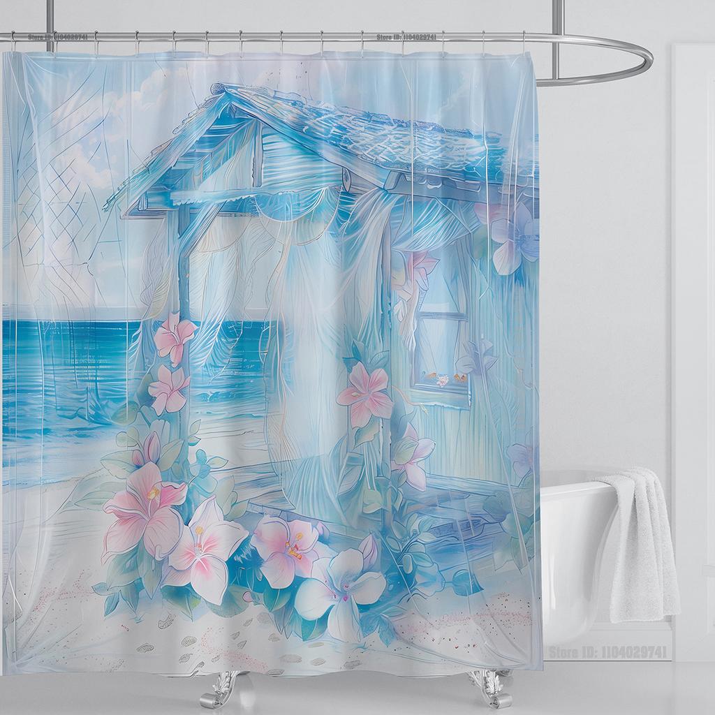 Ocean Wave Scenery Shower Curtain Waterproof Shower Curtain Polyester Fabric 3D Printed Curtain Bathroom Decoration With Hooks