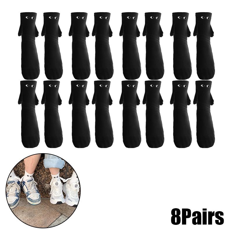 Magnetic Socks with Hands Women Men Fashion Black White Funny Cute Cartoon Eyes Couple Mid-tube Socks for Gifts