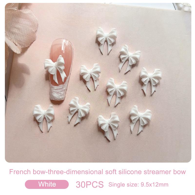 30 шт. красочные ленточные банты для ногтей, подвески, ленточные галстуки, детали для ногтей, смоляные 3D-украшения для ногтей, аксессуары Kawaii