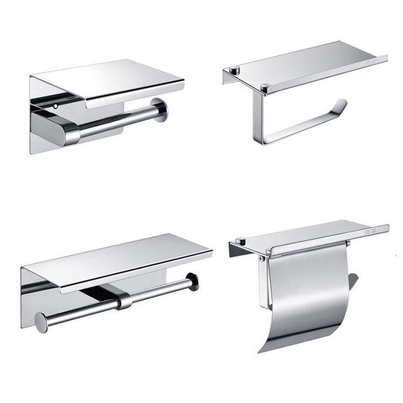 Punch-Free Stainless Steel Bathroom Tissue Holder with Phone Shelf