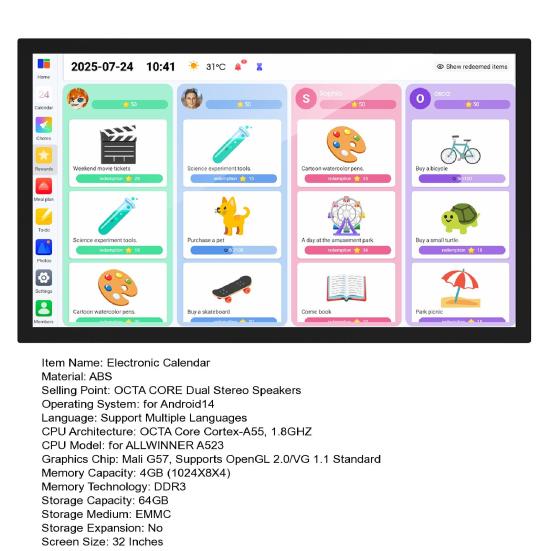 Yousheng Smart Digital Calendar Family Schedules Planner Chore Chart Electronic Calendar Wall Mount Touchscreen Interactive Display Screen Calendar