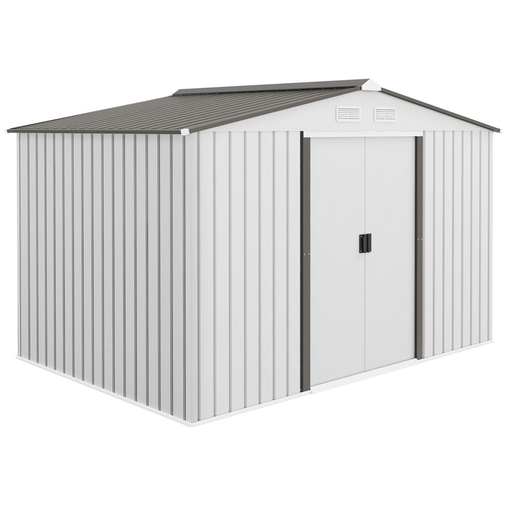 Garden Storage Shed, Metal Outdoor Storage Shed House with Foundation Kit, Ventilation, Doors, 9 x 6FT, Silver