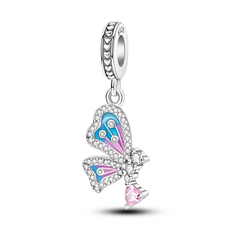 925 Silver Gem Butterfly Dragonfly Flowers Charms Pendant Fit Pandach 925 Bracelets DIY Little Fresh Jewelry