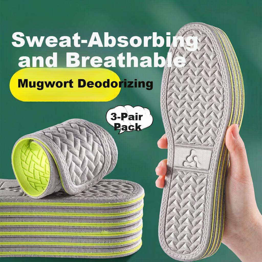 JVBV 3 Pairs Men's Deodorant Insoles Sweat-Absorbing Breathable Anti-Odor Thin Sports Insoles Size 43-44