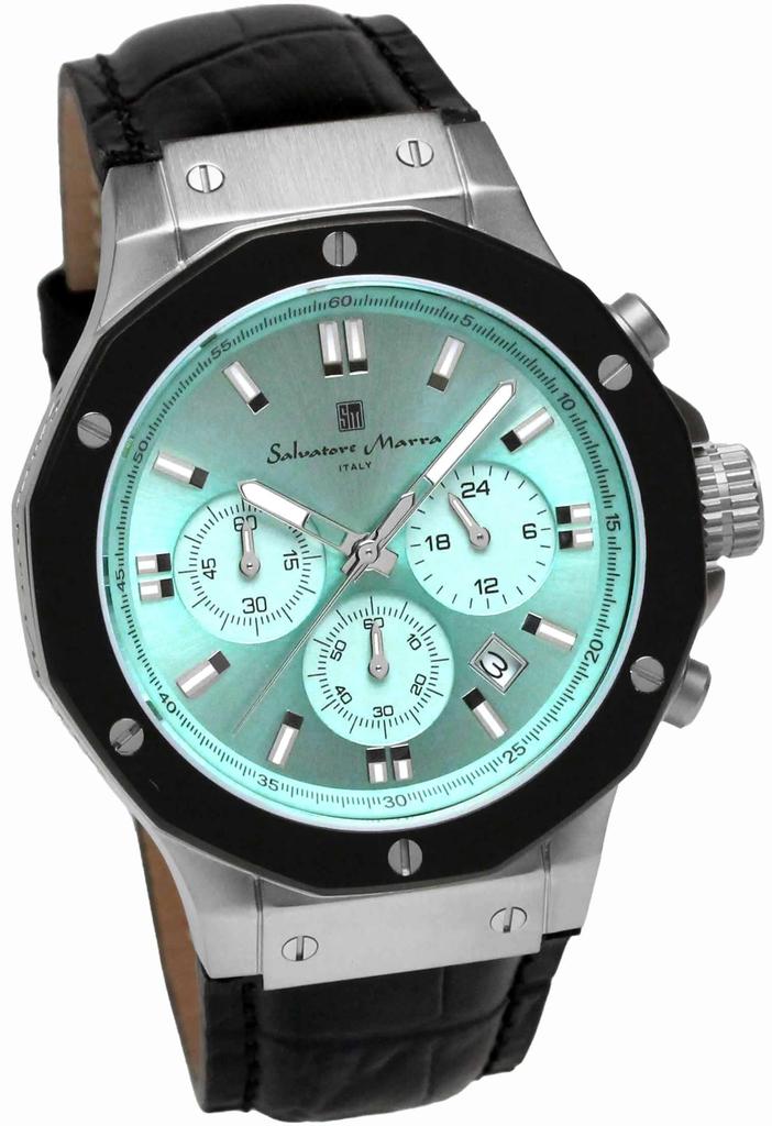 Хронограф 10 ATM водонепроницаемый кожаный ремешок Business 20th Anniversary Limited Model Ice Blue Black [Salvatore Mara] мужские SM18117-SSIBL
