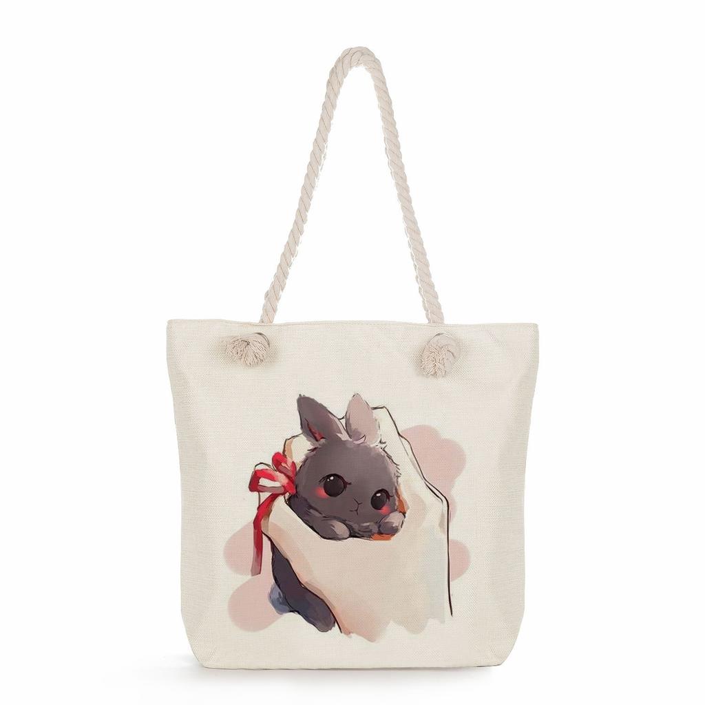 Creative Rabbit print thick rope single-shoulder beach bag 7247 CLE