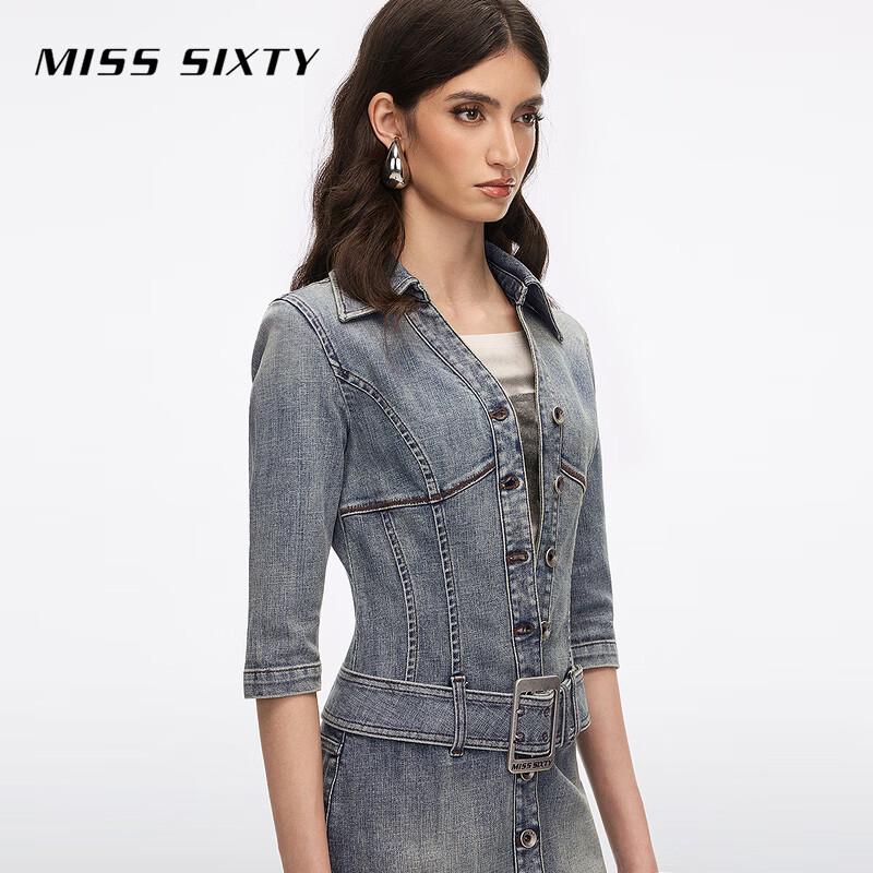 MISS SIXTY Summer Denim Belted Bodycon Mini Dress