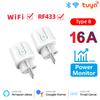 Tuya Wifi Rf433 Eu Smart Socket Plug Outlet 16a Adapter Power Monitor Wireless Remote Control App For Google Home Alexa