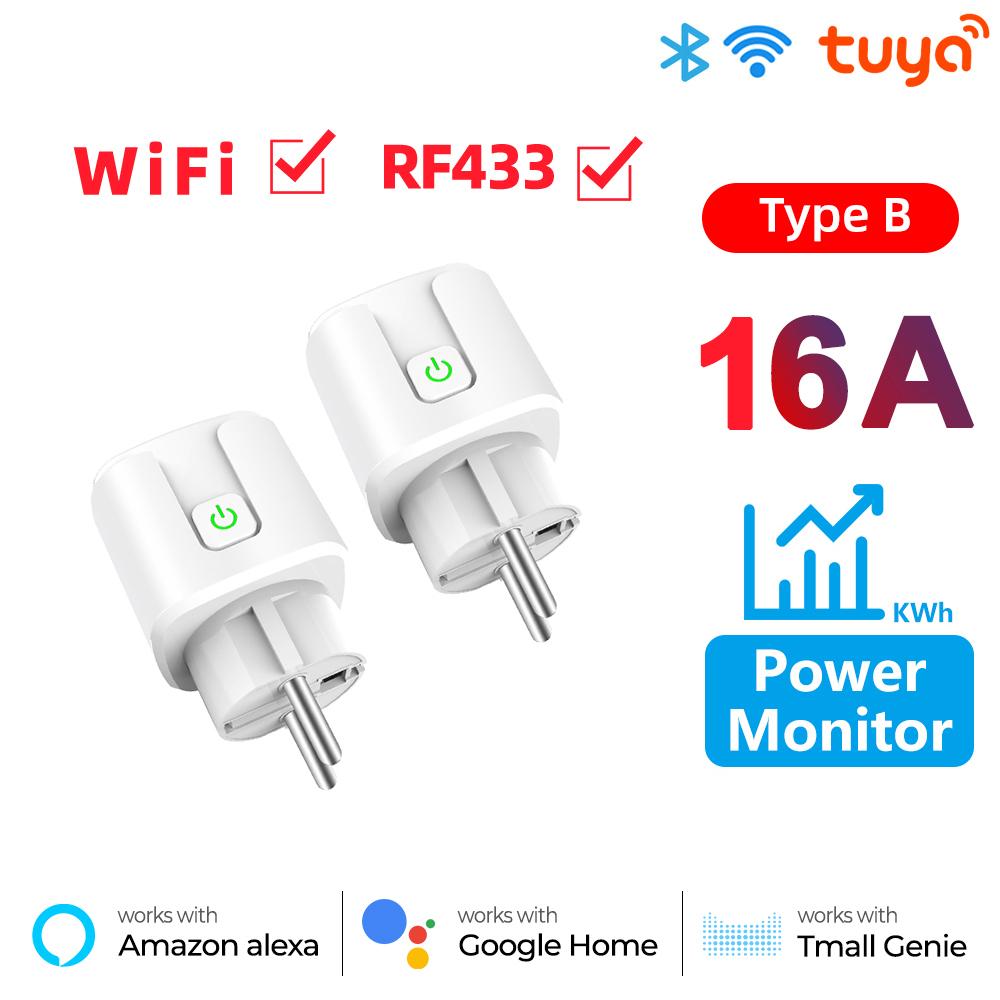 Tuya Wifi Rf433 Eu Smart Socket Plug Outlet 16a Adapter Power Monitor Wireless Remote Control App For Google Home Alexa