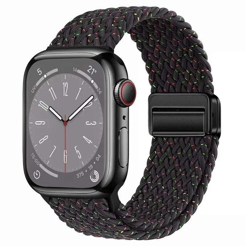 Плетеный нейлоновый ремешок-петля для Apple Watch Ultra2 49мм 9 8 7 45 41мм Металлический магнитный браслет-ремешок для 6 5 4 3 SE 44 40мм