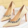 Fashion 2025 NEW silks satins Women Pumps Rhinestone design High Heels Stilettos 10 cm and 7 cm Luxury banquet shoes Sexy party shoes