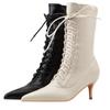 Lace Up Leathers Pointed Toe Ankle Boots Fashion Brand Fine Heel Short Boot Autumn Winter Designer Sexy High Heels Boots Female