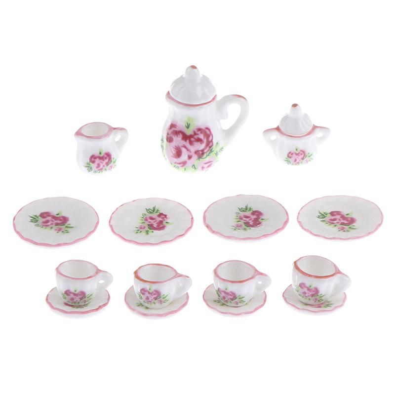 15 шт. 1:12 миниатюрных столовых приборов для кукольного домика, фарфоровые керамические чайные чашки, набор игрушек