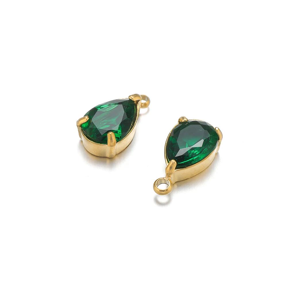 5pcs Stainless Steel Zircon Pendants Black Green Transparent Two Holes Crystal Charms Beads for Necklace Jewelry Making DIY