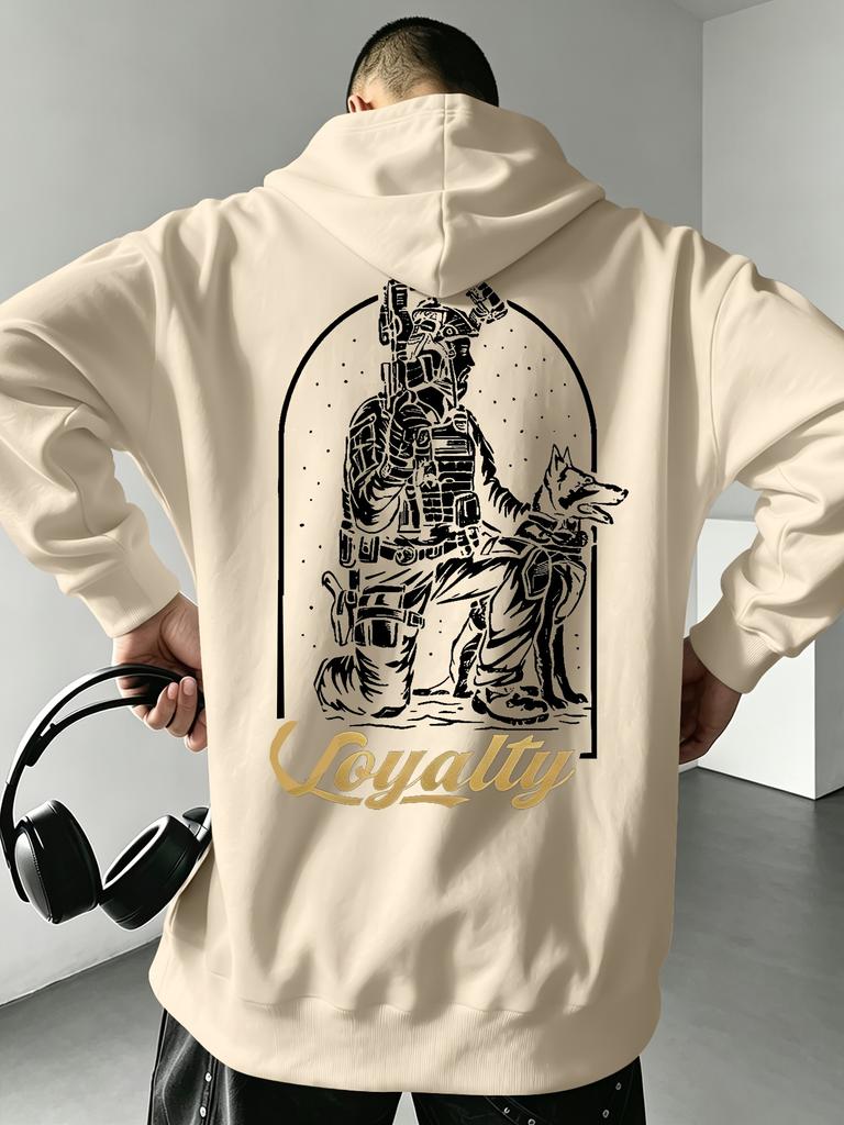 Men's Hoodie Tactical Soldier K9 Dog Loyalty Print Back Pullover Hooded Sweatshirt Oversized Streetwear Long Sleeve Casual Top