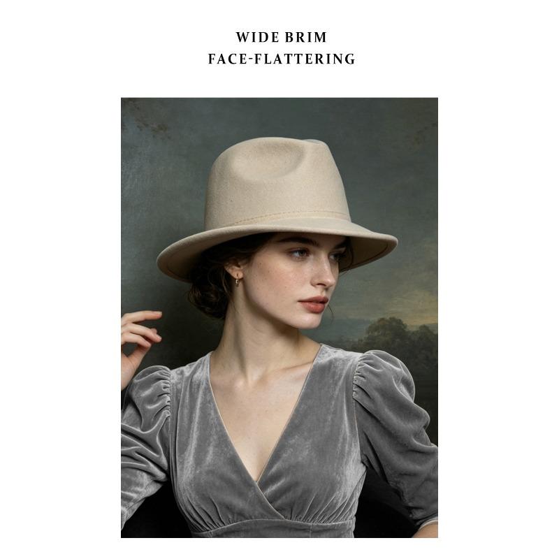 Women S Vintage British Style Woolen Fedora Hat For Autumn Winter