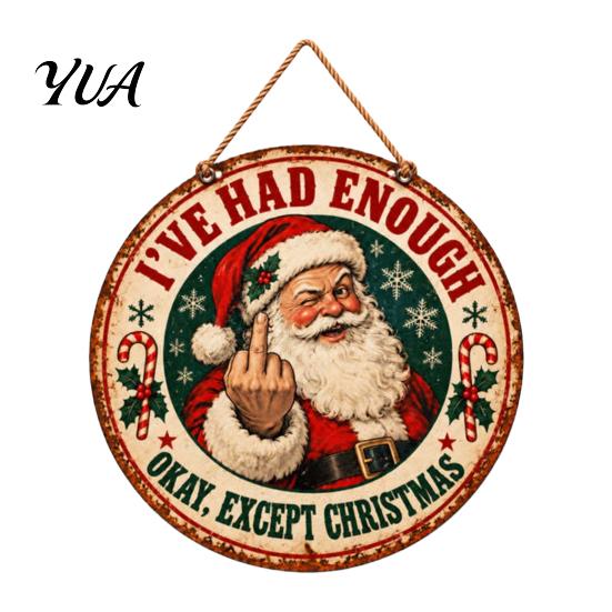 Christmas Metal Hanging Ornament Santa Sign, This Is My Merry Place Xmas Wall Party Fireplace Decor Plaque, Holiday for Indoor Outdoor Home