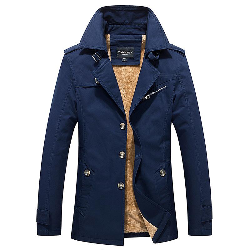 Casual Men's Work Jacket Cotton Trench Coat Velvet Autumn and Winter Men's Jacket