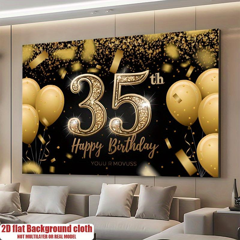 1pc Birthday 35th Confetti Glitter Durable Hanging Banner Golden Polyester