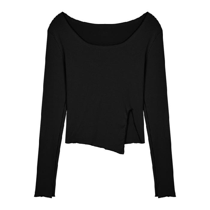 Однотонная футболка для женщин с короткими неровными рукавами, приталенного кроя, осенняя, для ношения под низ, облегающая фигуру