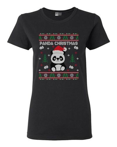 Ladies Merry Panda Christmas Cute Bear Funny Gift DT T-Shirt Tee Unisex T-Shirt