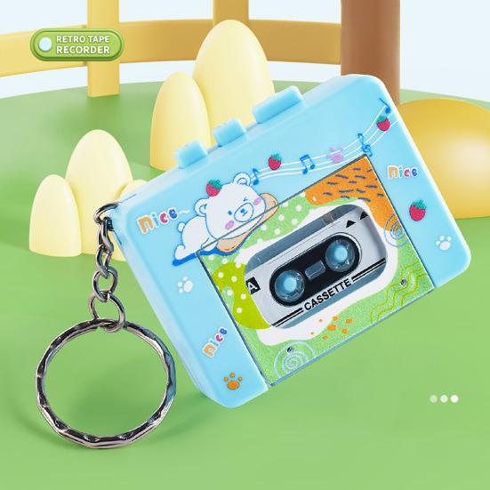 Retro Cassette Recorder Toy 10 Songs Play/Pause Function Tape Compartment Keychain Bag Decoration Fun Kids Voice Changer Pendant