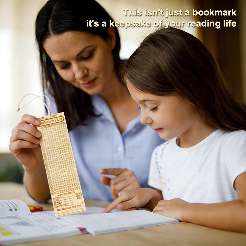 Wooden Book Tracker Bookmark - Books Read This Year Counter, Yearly Habit Log, Laser-Engraved Reader Planner