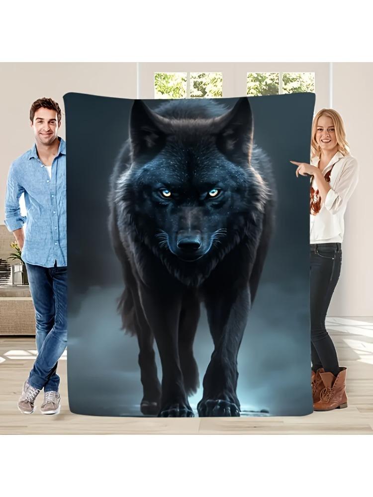 Ultra Soft Wolf Flannel Blanket - Featuring a Striking Black Wolf Design, | Vintage Style Blanket | Polyester Fiber Durability