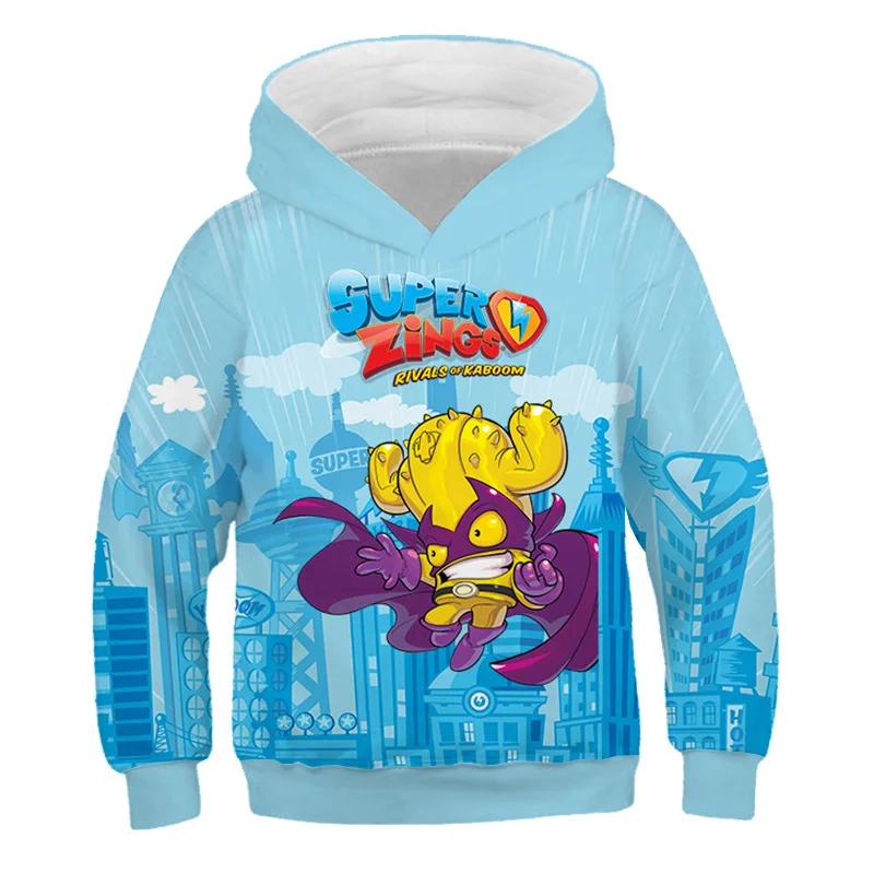 Дети Super Zings Красные повседневные толстовки с капюшоном для мальчиков и девочек с мультяшным принтом Пуловеры Весна Осень Дети Аниме Игра Superzings Толстовка