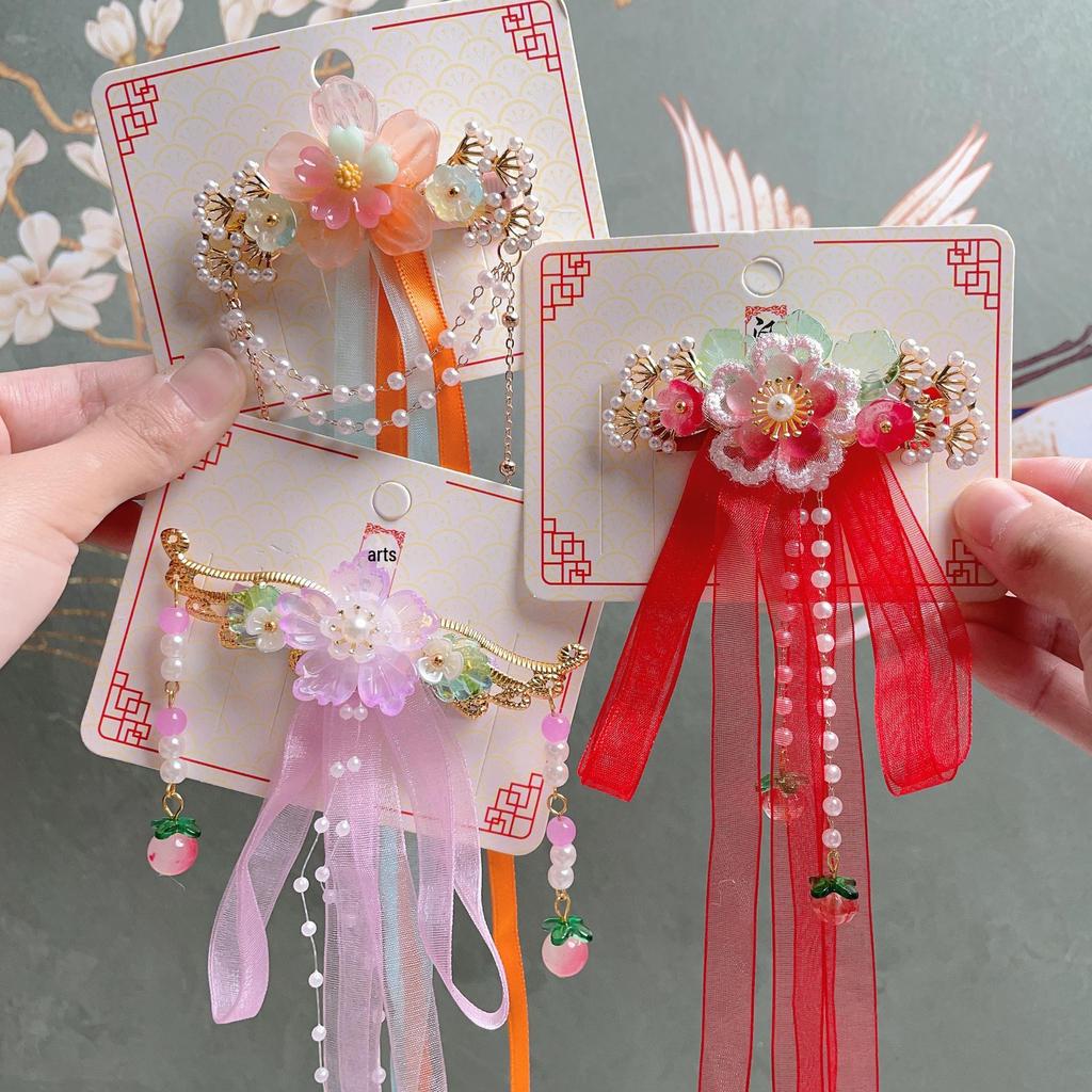 Hanchen Ancient Style Hair Accessories for Girls - Tassel Hairpin, Hanfu Ribbon Clip, Princess Duckbill Clip