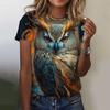 Summer Round Neck 3D Owl Printed Top Fashionable Casual Short Sleeved Women's T-shirts