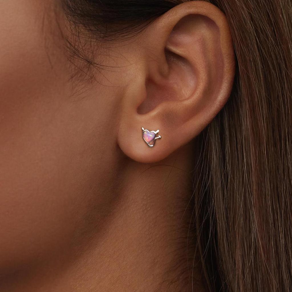 Серьги Pink Love Heart Devil Opal, милые серьги Sweet Heart Opal из серебра 925 пробы