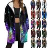 Women's Christmas Printed Fashionable Loose Zipper Fleece Hoodie Jacket