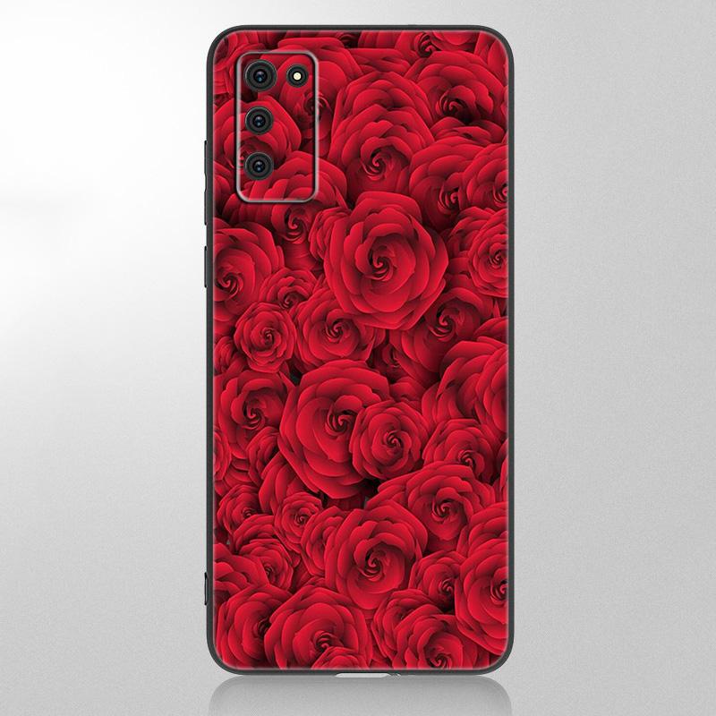 Чехол для телефона с красным цветком розы для Samsung Galaxy A12 A02S A22 A32 A52 A72 A71 A51 A41 A31 A21 A11 A50 A70 A10S A20S, черный чехол