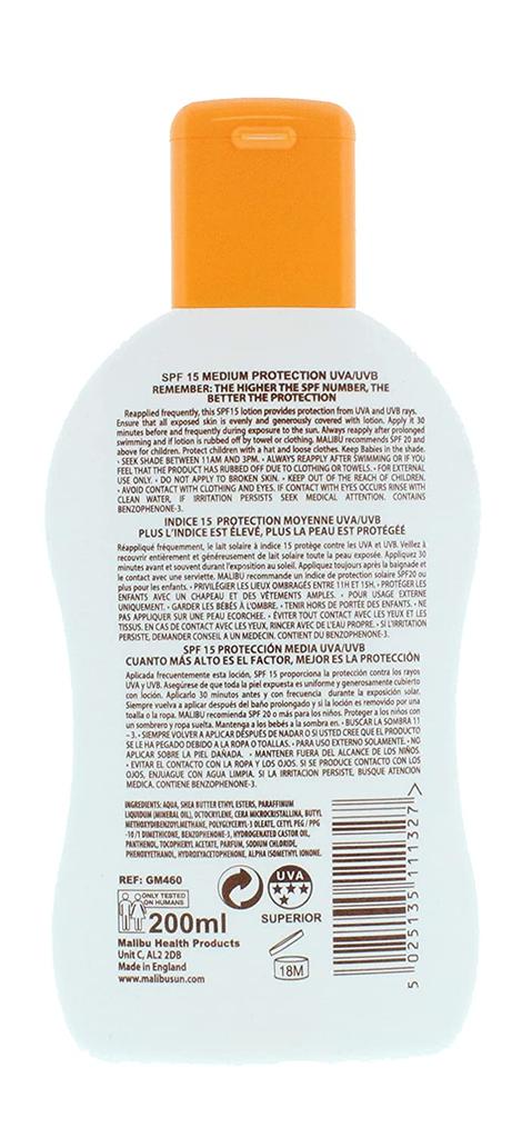 Malibu Защитный лосьон SPF15 Водостойкий бальзам 200 мл