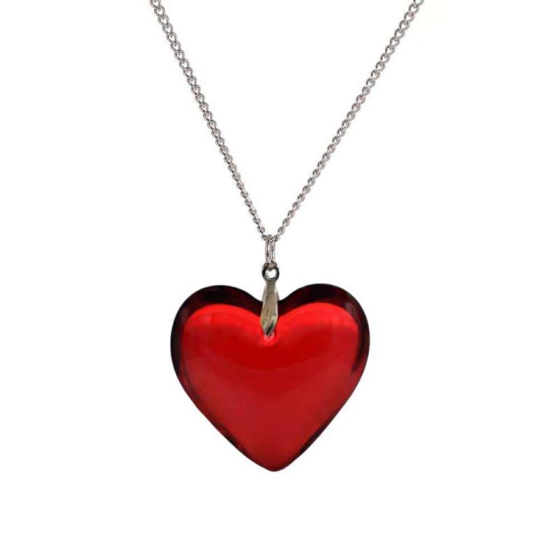 Red Heart Glass Pendant Necklace with Stainless Steel Chain