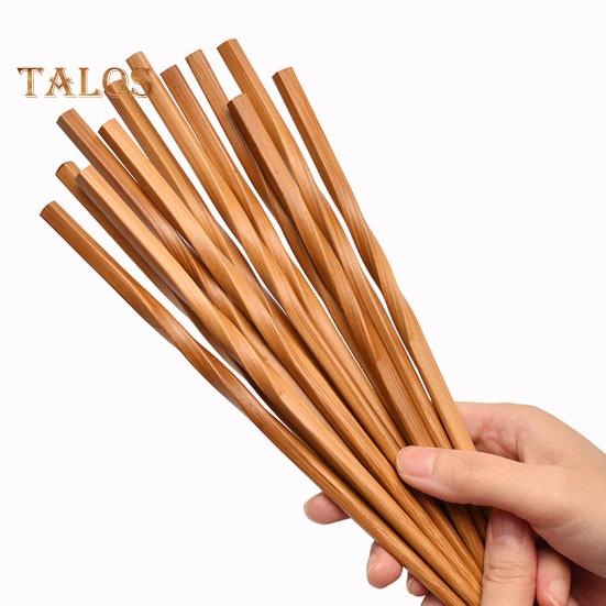 5 Pairs Food Chopsticks Tight Bite Grab Food Natural Bamboo Wood Practical Carbonized Twist Chinese Style Chopsticks Home Supplies