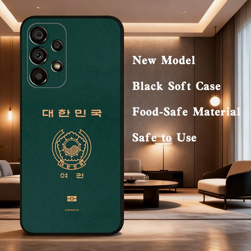 USA Brasil Korean Passport Phone Case For Samsung Galaxy A73,31,32,72,41,53,52,71,22,5G,Note,J7,8,9 Soft Black Cover