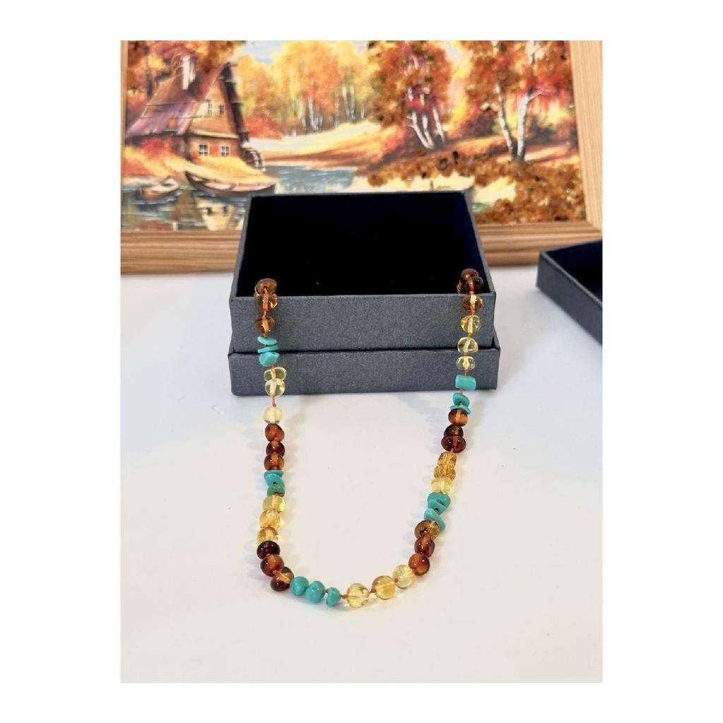 Ожерелье с комбинированным янтарным бирюзовым камнем и зубами ребенка, оригинал, сертифицированный