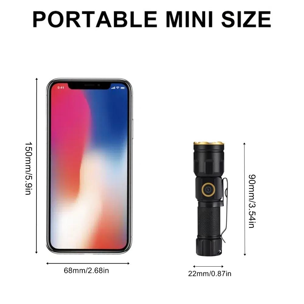 Мини-фонарик с зумом, луч белого света, перезаряжаемый, портативный, для ребенка, для леди, для рюкзака, карманный, для дома, для улицы, магнитный, рабочий, аварийный