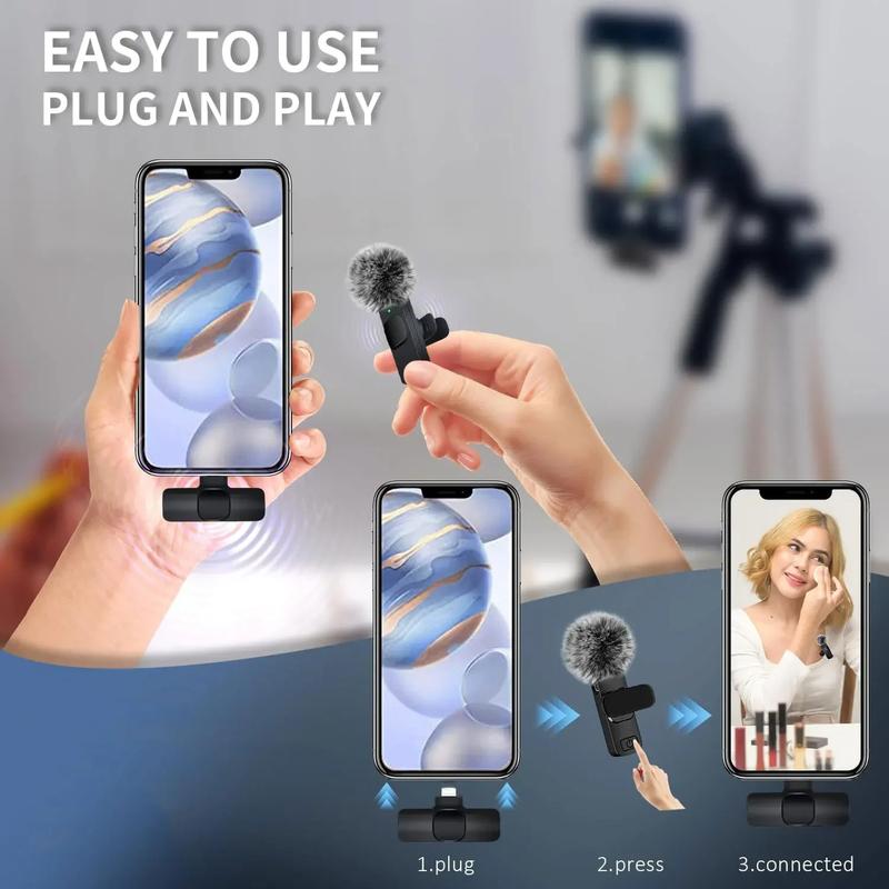 Wireless Lavalier Microphone for iPhone Android USB-C Microphone with Noise Reduction for Live Streaming Interviews mini mic