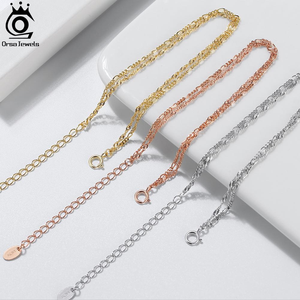 ORSA JEWELS Браслет из цельного серебра 925 пробы, двухслойный, итальянская керамика, цепочка Фигаро с бриллиантовой огранкой для женщин и девочек SB132