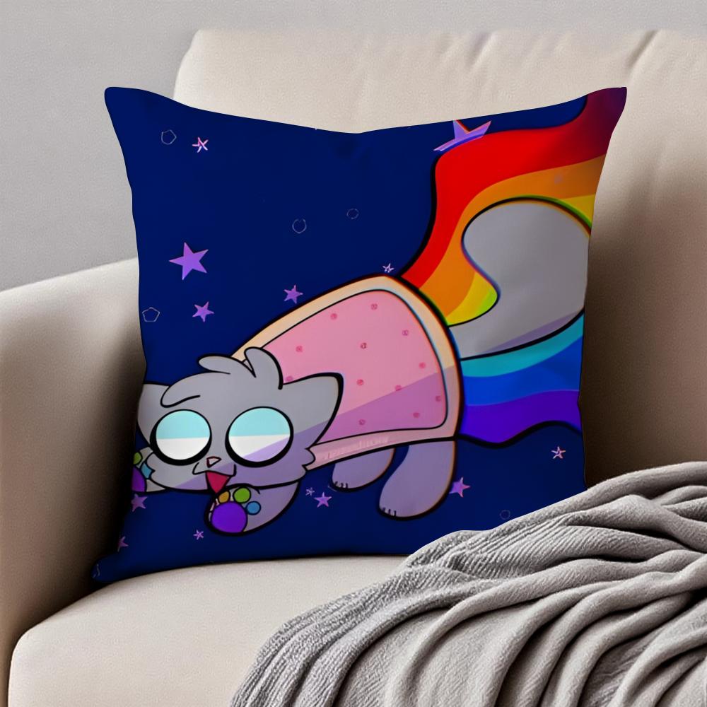 Милый мем-персонаж N-Nyan Cat Наволочка Подушка Защита от пылевых клещей Невидимая молния Короткий плюш Подушка для дивана
