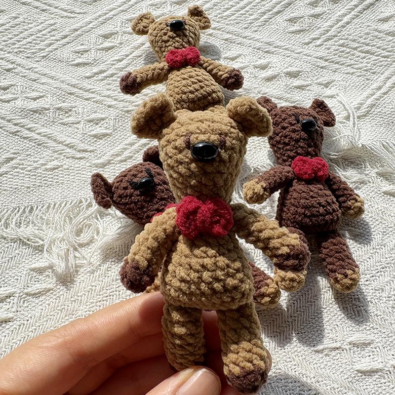 Brown Handmade Crochet Bear Keychain - Cute Amigurumi Animal Bag Charm, Kids Backpack Accessories, Rustic Woodland Gift Decor