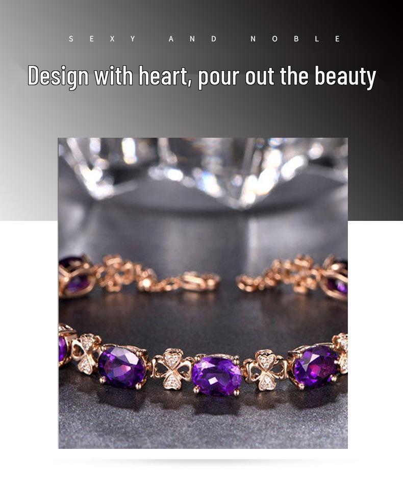 Роскошный браслет из аметиста в виде четырехлистного клевера с цветными драгоценными камнями, покрытый 18-каратным золотом