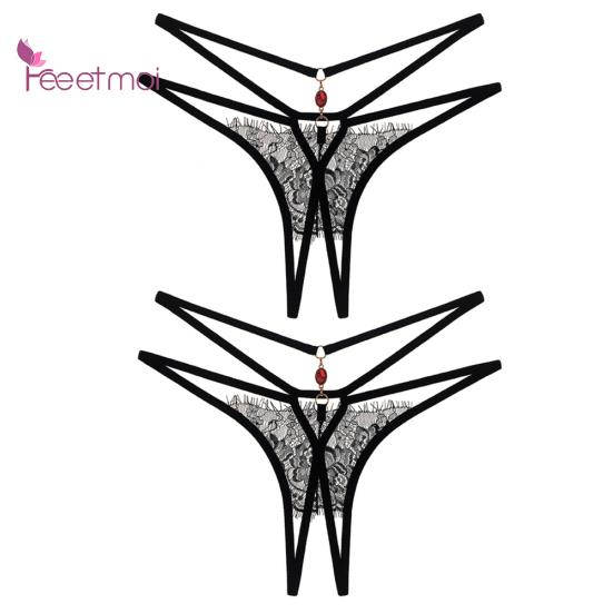 2 шт., эротические стринги для женщин, кружевное нижнее белье с открытой промежностью и открытой промежностью