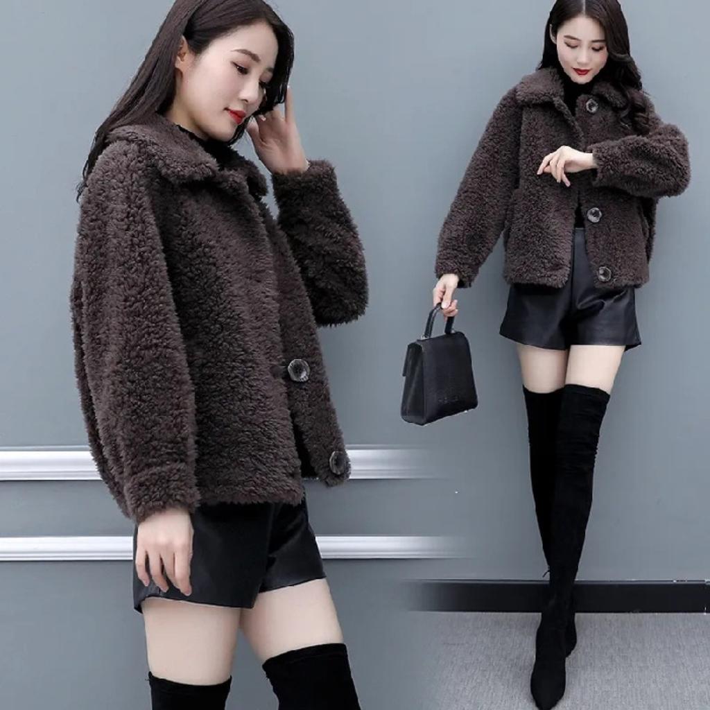 Женский кардиган с отложным воротником и длинным рукавом, приталенный, однотонный, для осени и зимы, куртка из искусственного мутона