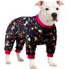 LovinPet Пижама для большой собаки Питбуль: Одежда для собак для ухода за ранами/после операции, Комбинезоны для собак, Единороги Радуги Черный принт, Легкая эластичная