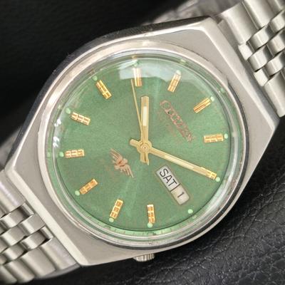 ОРИГИНАЛЬНЫЕ ВИНТАЖНЫЕ АВТОМАТИЧЕСКИЕ ЧАСЫ CITIZEN 8200 ЯПОНИЯ МУЖСКИЕ ЗЕЛЕНЫЙ ЦИФЕРБЛАТ a709332-1